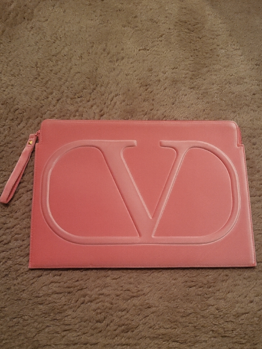 Valentino Coral Pink Embossed V Leather Clutch